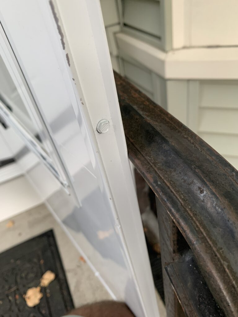 My front screen door in relation to the handrails