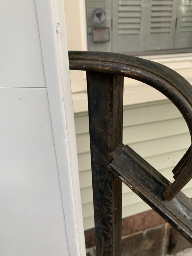 My front screen door in relation to the handrails